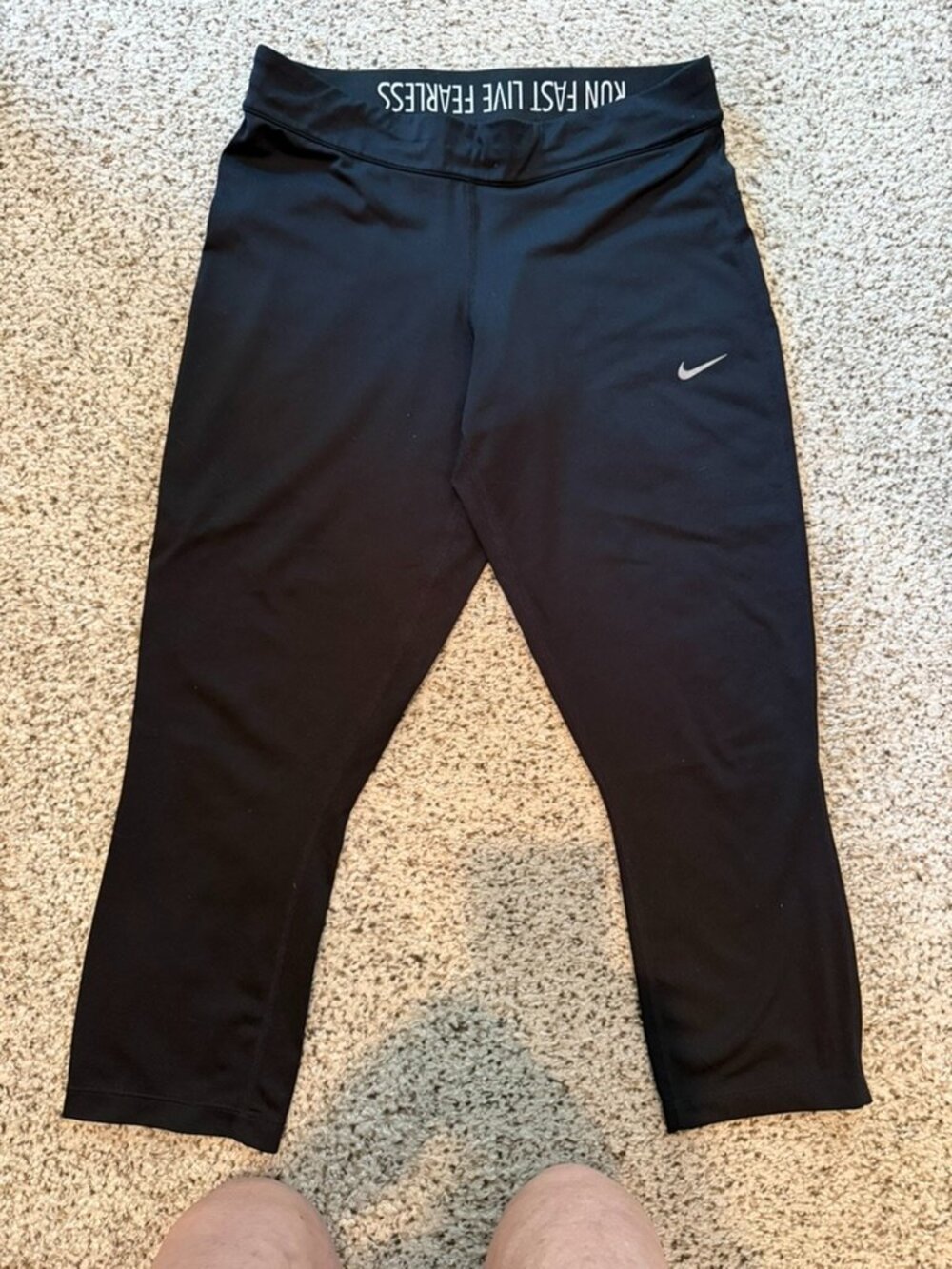 Nike | Running Dri-Fit Cropped Drawstring Leggings | Black | Size: M